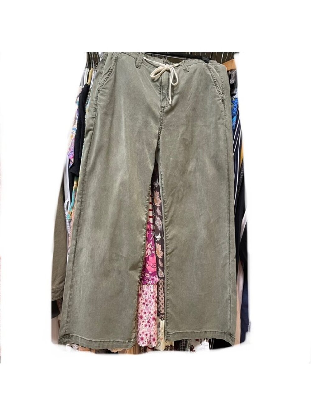 Paige VGUC Carly Wide Leg Pant Size 26 In Vintage Green With Drawstring Waist - Picture 16 of 16